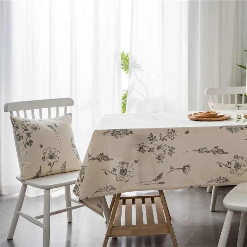 Delicate Floral Cotton Linen Tablecloth