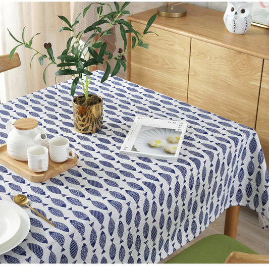 Blue Fish Pattern Tablecloth