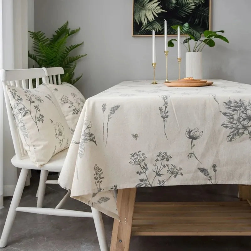 Delicate Floral Cotton Linen Tablecloth