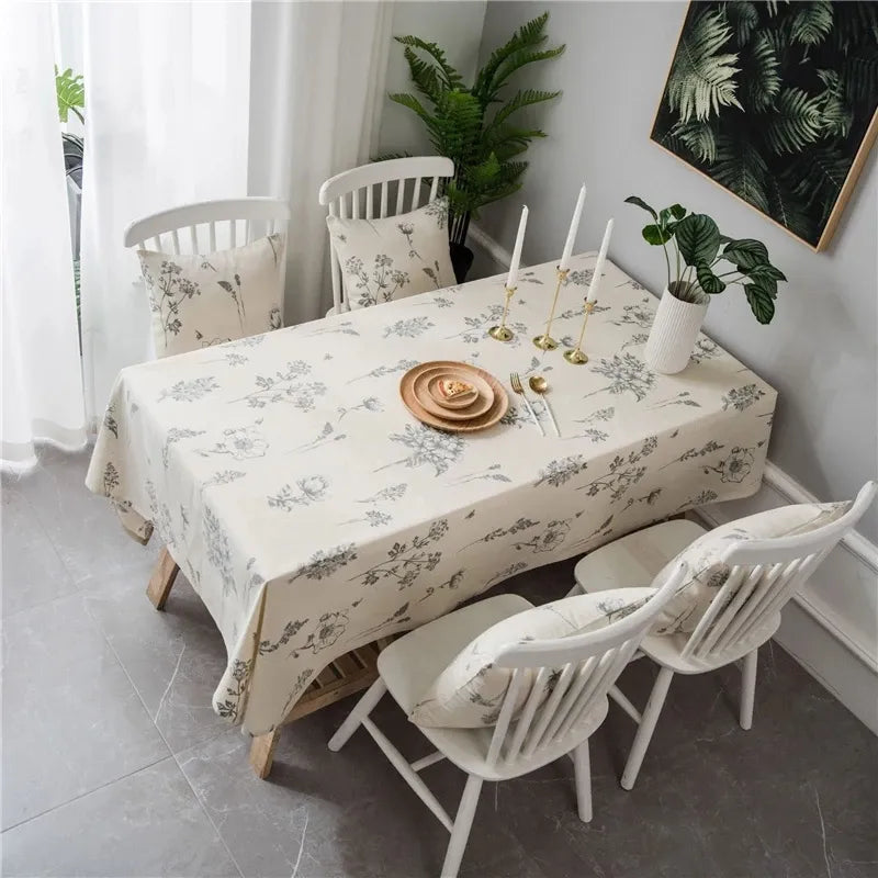 Delicate Floral Cotton Linen Tablecloth