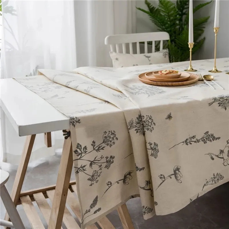 Delicate Floral Cotton Linen Tablecloth