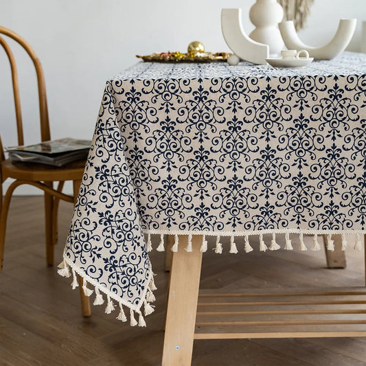 Blue Floral Rectangular Tablecloth