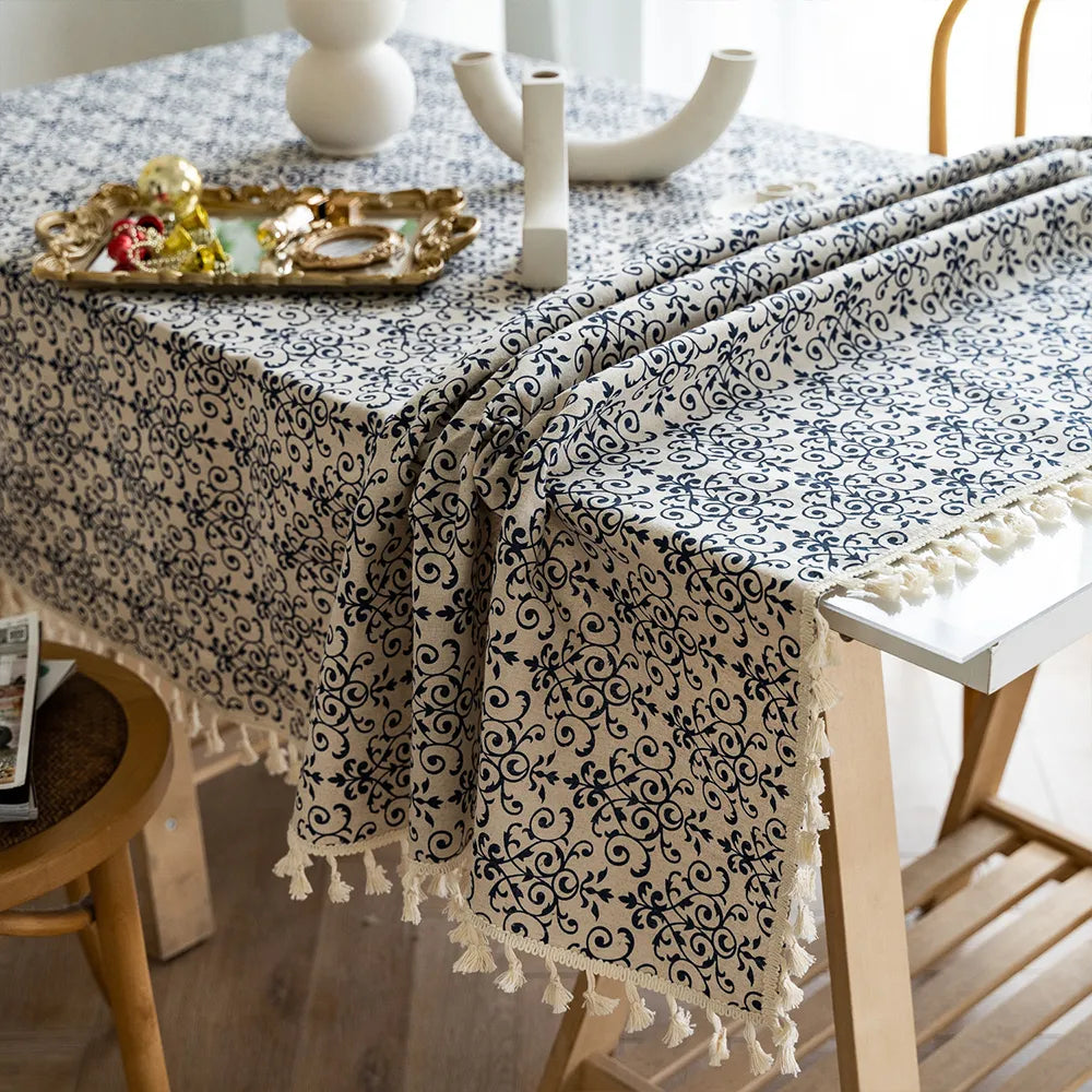 Blue Floral Rectangular Tablecloth