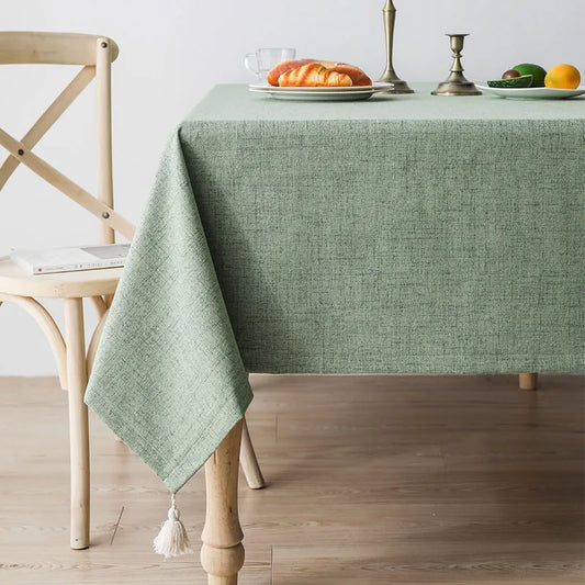 Cotton Linen Tablecloth With Corner Tassel