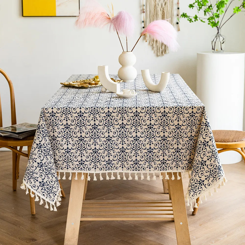 Blue Floral Rectangular Tablecloth