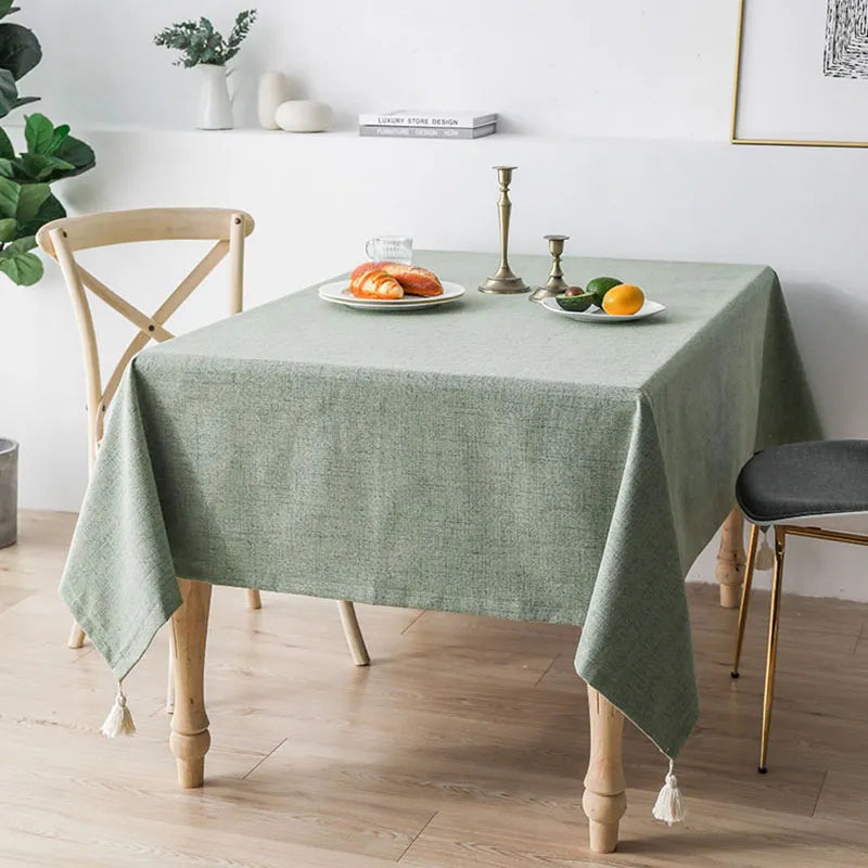 Cotton Linen Tablecloth With Corner Tassel