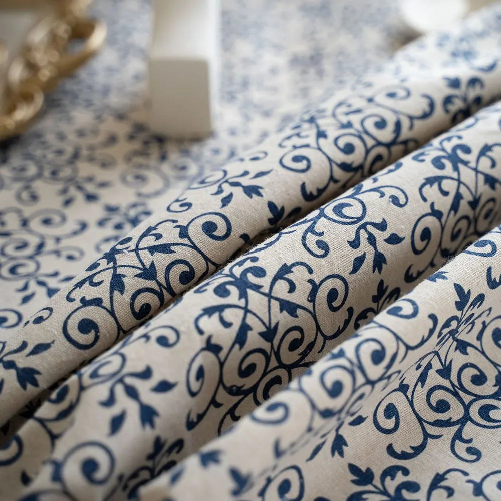 Blue Floral Rectangular Tablecloth