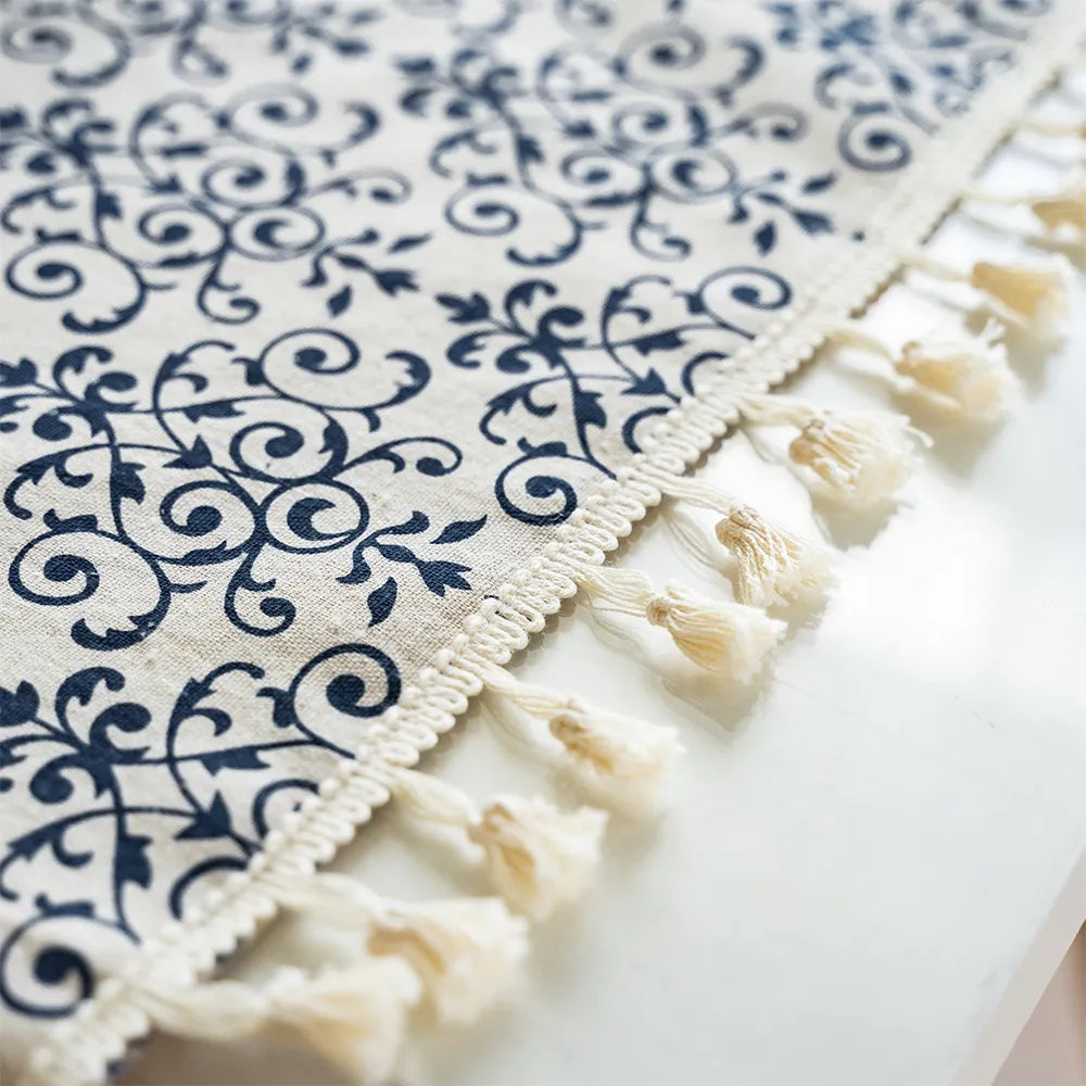 Blue Floral Rectangular Tablecloth