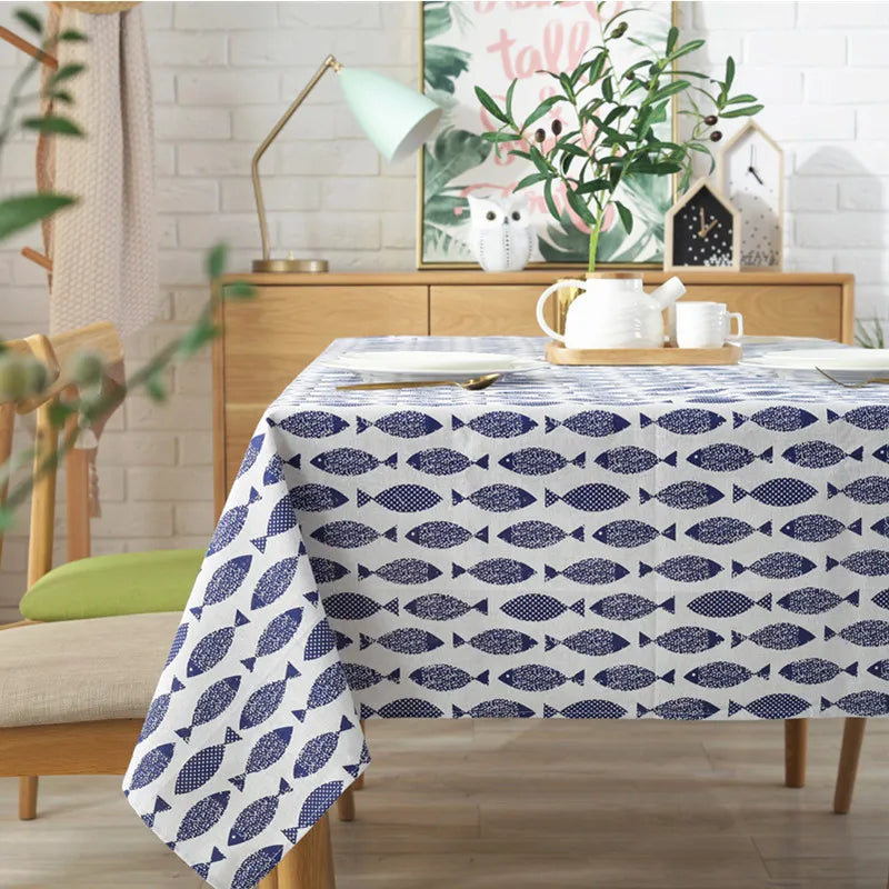 Blue Fish Pattern Tablecloth