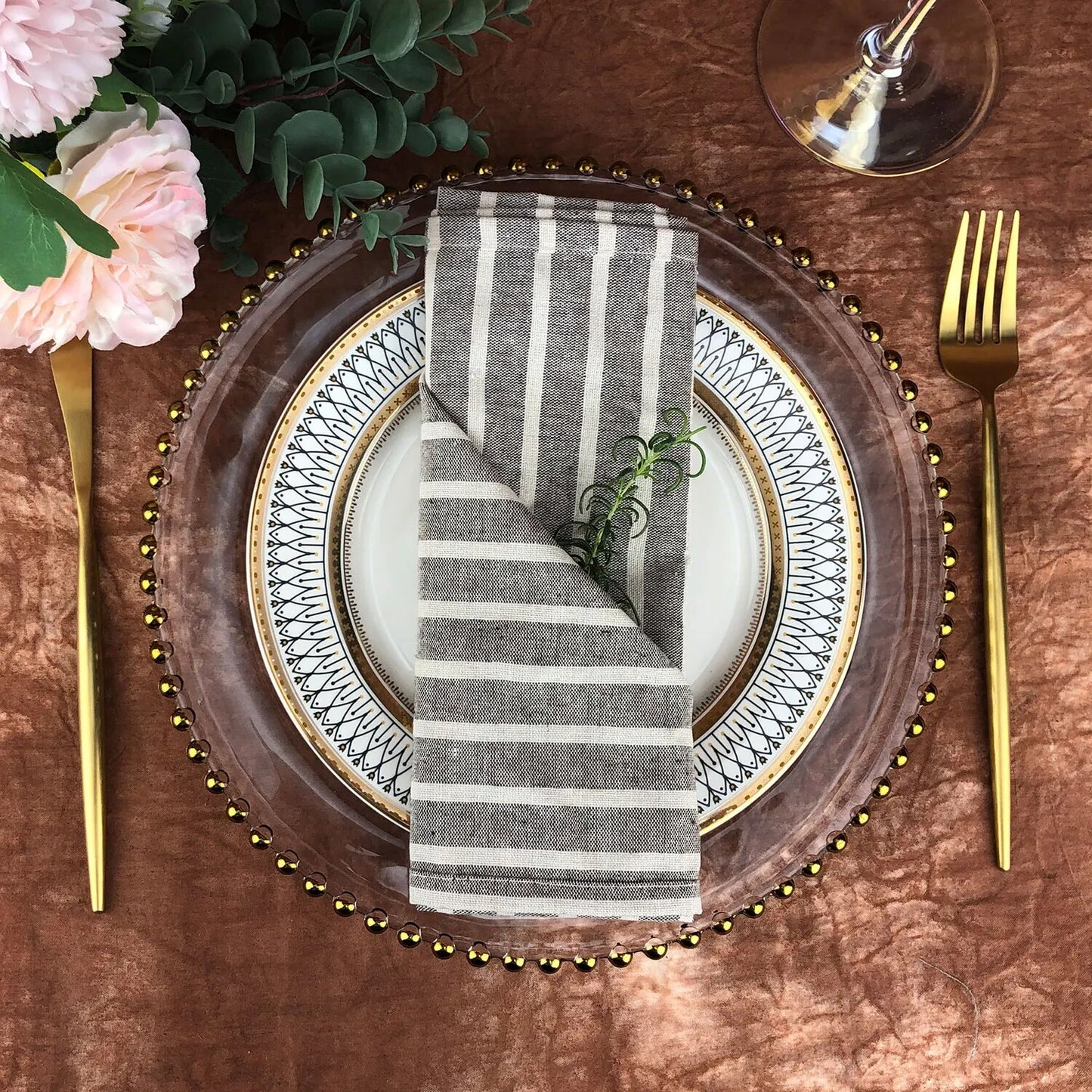 Set Of 12 Striped Cloth Napkins Or Placemats