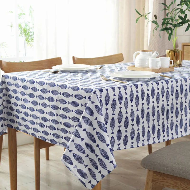 Blue Fish Pattern Tablecloth