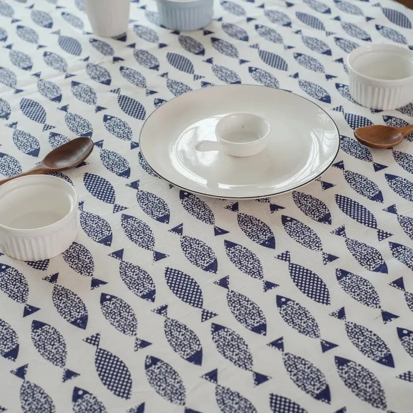 Blue Fish Pattern Tablecloth